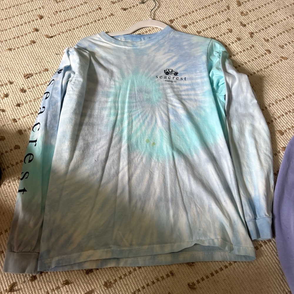 Surf Style Tie-Dye Long Sleeve Tee - Blue and White